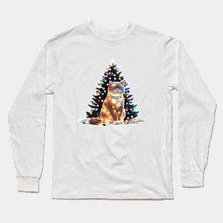 Cute Kitty by the Christmas Tree: Limited Edition Print Long Sleeve T-Shirt